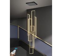 CNMKLM Suspension Lampe LED À Intensité Variable Lustre Moderne Rectangulaire Plafond Haut De L'entrée Grand Escalier Noir Luminaire Pendante Pour Foyer Chambre À Coucher Cuisine Salon(6 heads)