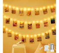 CNMTCCO 100 LEDs Guirlande lumineuse à avec pinces à photo, 10 m, alimentée par piles avec 50 clips à suspendre, avec télécommande, 8 modes, pour chambre à coucher, fête de mariage, anniversaire