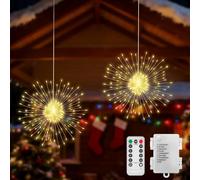 CNMTCCO 2 Guirlandes Feu d'Artifice 120 LED Étanches avec Télécommande 8 Modes pour Décoration de Noël, Mariage, Fête, Jardin et Intérieur, Alimentées par Piles, Idéales pour Extérieur