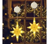 CNMTCCO 2 pièces de guirlandes lumineuses LED en forme d'étoiles pour Noël, décoration de Noël avec étoiles LED, étoile de Noël pour fenêtre, minuterie, ventouse, lumières en forme d'étoile pour