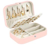CNMTCCO Boîte à bijoux, rangement de bijoux Petit organisateur de bijoux de voyage Collier Bague Bracelet Boucles d'oreilles Boîte à bijoux en cuir PU pour les filles Femmes (Rose)