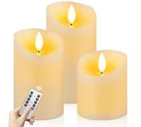 CNMTCCO Bougies LED sans Flamme avec Télécommande - Lot de 3 (10/12,5/15cm, diamètre7,5cm) - Bougies en Cire Véritable à Effet Vacillant - Fonctionnent à Piles pour Noël, Mariage, Fête et Décoration