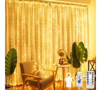 CNMTCCO Chaîne lumineuse rideau intérieur 2x2m, 200 LED blanc chaud, rideau lumineux avec USB, 8 modes d'assombrissement réglables, chaîne de LED décorative pour chambre, balcon, fenêtre, fête, Noël