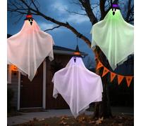 CNMTCCO Décoration d'halloween à Suspendre, 3 fantômes Volants Lumineux Suspendus de 80 cm, décoration d'halloween pour intérieur et extérieur, Jardins, terrasses et balcons