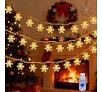 CNMTCCO Guirlande lumineuse Christmas Snowflake, 6 m 40LED 8 modes, avec USB, guirlande décorative de Noël pour l'intérieur/l'extérieur, chambre à coucher, fêtes, balcon, jardin, mariage（Blanc chaud）