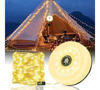 CNMTCCO Guirlande lumineuse de camping enroulable de 10 m - Guirlande lumineuse LED polyvalente - 8 modes d'éclairage - Lampe de camping étanche pour tente, camping, cour