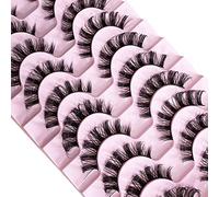 CNMTCCO Lot de 10 paires de faux cils russes naturels, duveteux, ondulés et bouclés en vison épais, courts et doux, réutilisables (densé)