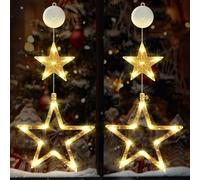 CNMTCCO Lot de 2 lumières de Noël LED - Étoiles - Décoration de Noël d'intérieur - Fonctionne avec piles avec minuterie et 2 modes - Blanc chaud - Avec ventouses - Rideau lumineux pour Noël, fête