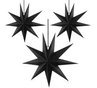 CNMTCCO Lot de 3 étoiles en papier noir - 30 cm - Décoration de Noël pour fenêtre, mur et fête - 9 branches - Décoration 3D pour Noël, mariage et occasions festives (noir, lot de 3)