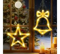 CNMTCCO Lumineuse Fenêtre Noël, 2 Pièces LED pour La Décoration de Noel avec Ventouses Minuterie, Lumière de Fenêtre Décorative de Noël Chaud à Piles pour Décoration de Noel Fête