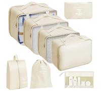 CNMTCCO Organisateur Valise, Lot de 8 Packing Cubes Rangement Valise, Organisateur de Voyage Accessoires, Organiseurs de Bagage pour Vêtements, Chaussures et Cosmétiques (Beige)