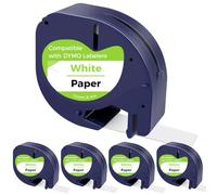 CNMTCCO Ruban pour Étiqueteuse Compatible pour Dymo LetraTag Ruban, 12mm x 4m Noir sur Blanc Ruban, Recharge Dymo Ruban pour LetraTag LT-100T XR LT-100H LT-110T, Papier White Label 91220 (5)