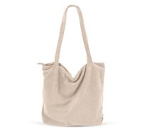 CNMTCCO Sac Fourre Tout Tote Bag Fermeture Eclair Grand Sac Cabas En Velours Côtelé Pour Femme - Sac À Main Avec Fermeture Éclair, Poches et Compartiments - Idéal Pour École, Travail, Shopping(Beige)