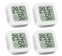 CNMTCCO Thermomètre hygromètre interieur, 4 Pièces Mini Thermometre Digital, Moniteur de Température pour Chambre de Bébé, Bureau, Salon, Serre, Rangement, Sous-sol, Cave à Vin (Blanc)
