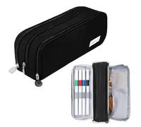 CNMTCCO Trousse À Crayons pour Étudiants - Grande Capacité Multifonctionnelle 3 Compartiments Noire pour Garçons Et Filles Idéale pour L'École Le Bureau Et L'université Rangement Pratique
