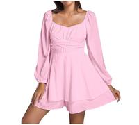 CNNBYYDS Costume Pirate Femme Halloween Robe Blanche Pirate Manches Longues Col carré Dos Nu Mini Robe élégante et Sexy - Rockabilly plissée Fête Plage pour Femme Deguisement Carnaval