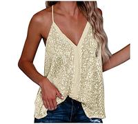 CNNBYYDS Femme Débardeur Gilet Basique à Paillettes sans Manche Slim Haut Tops Brillante Sequins Débardeurs Femmes sans Manche Paillettes Sequin Brillant Dos Nue Sexy Party Club