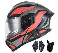 CNNGU Casque De Moto Bluetooth, Casque Bluetooth Modulaire à Double Visière, Casque Approuvé Dot/ECE, Anti-buée, Annulation Intelligente du Bruit