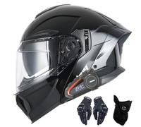CNNGU Casque De Moto Bluetooth, Casque Bluetooth Modulaire à Double Visière, Casque Approuvé Dot/ECE, Anti-buée, Annulation Intelligente du Bruit