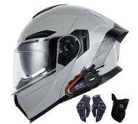 CNNGU Casque De Moto Bluetooth, Casque Bluetooth Modulaire à Double Visière, Casque Approuvé Dot/ECE, Anti-buée, Annulation Intelligente du Bruit