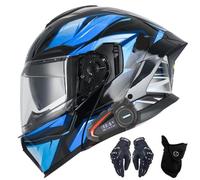 CNNGU Casque De Moto Bluetooth, Casque Bluetooth Modulaire à Double Visière, Casque Approuvé Dot/ECE, Anti-buée, Annulation Intelligente du Bruit
