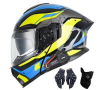 CNNGU Casque De Moto Bluetooth, Casque Bluetooth Modulaire à Double Visière, Casque Approuvé Dot/ECE, Anti-buée, Annulation Intelligente du Bruit