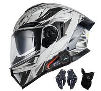 CNNGU Casque De Moto Bluetooth, Casque Bluetooth Modulaire à Double Visière, Casque Approuvé Dot/ECE, Anti-buée, Annulation Intelligente du Bruit