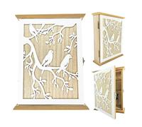 CnosDB Boite a Clef Bois, Oiseau Blanc Armoire a Clef Murale Vintage Boite à Clé Murale 26 × 20 × 6cm avec 6 Crochets pour Ranger CléS et Petits Objets IdéAle pour L'EntréE Le Bureau Le Couloir