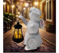 CNPOLOOK Statue de lapin solaire de jardin avec lumière LED - Décorations de Pâques extérieures pour la maison, la terrasse, la pelouse et la cour - Figurine en résine imperméable - Cadeau pour maman