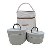 Cnrfeoap Boîte à déjeuner ronde en métal avec sac pour étudiants étanche à double compartiments isothermes Bentos repas isotherme adapté aux étudiants
