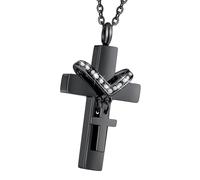 Cnrfeoap Pendentif urne à double croix en acier inoxydable pour souvenir des animaux de compagnie avec ouverture facile et fermeture facile pour la perte de colliers de médaillon croisés de chiens et