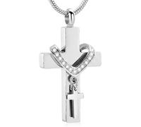 Cnrfeoap Pendentif urne à double croix en acier inoxydable pour souvenir des animaux de compagnie avec ouverture facile et fermeture facile pour la perte de colliers de médaillon croisés de chiens et