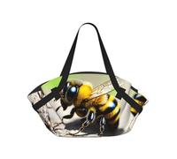 CNTDBU Adorable petite abeille 2 en 1 - Couverture de pique-nique pliable et étanche - Tapis rond pour plage, parc - Sac fourre-tout portable avec poches de rangement pour aventures en plein air