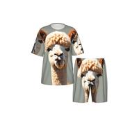 CNTDBU Alpaca Avatar Ensemble de pyjama pour homme à manches courtes et short - Vêtement de nuit d'été léger et respirant avec poches pour la maison, Noir , 3XL