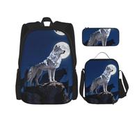 CNTDBU Alpha Wolf Leader Sac à dos à déjeuner et pochette - Sac de voyage 3 en 1 pour navetteurs, sac à déjeuner isotherme pour le travail avec housse pour ordinateur portable