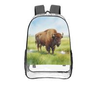 CNTDBU Aquarelle Bison Prairie Sac à dos transparent 40,6 cm en PVC transparent approuvé par les stades, fond renforcé, sac à dos de voyage unisexe