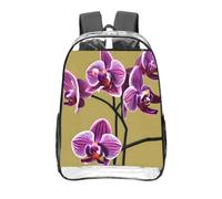 CNTDBU Beau sac à dos transparent orchidées de 40,6 cm, sac approuvé par les stades en PVC transparent, poche avant imprimée sur toute la surface, sac à dos de voyage léger, unisexe