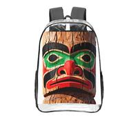 CNTDBU Beaver Totem Pole Sac à dos transparent de 40,6 cm en PVC transparent approuvé par les stades, poche avant imprimée sur toute la surface, sac à dos de voyage léger, unisexe