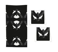 CNTDBU Black Eagle Wings Sac de serviette pliable 2 en 1 - Grande serviette de plage avec sac de rangement, serviette de voyage en microfibre super absorbante pour piscine