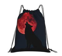 CNTDBU Blood Moon Wolf Grand sac à dos imperméable léger pour gym, sport, sac à dos décontracté avec cordon de serrage pour voyage randonnée