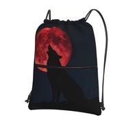 CNTDBU Blood Moon Wolf Sac à dos avec cordon de serrage et fermeture éclair - Imperméable et léger - Pour la gym, le sport, le voyage et la randonnée