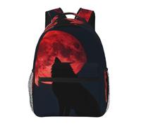 CNTDBU Blood Moon Wolf Sac à dos léger et décontracté pour adultes, sac à dos de voyage de grande capacité avec sangles rembourrées, sac de banlieue résistant à l'eau