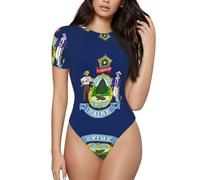 CNTDBU Body à manches courtes pour femme, motif drapeau de l'État du Maine - Doux et extensible - Col rond - Avec entrejambe à boutons-pression - Haut polyvalent pour jeans, jupes, pantalons - Usage