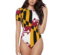 CNTDBU Body à manches courtes pour femme, motif drapeau de l'État du Maryland, col rond, doux et extensible, avec entrejambe à bouton-pression, haut polyvalent pour jeans, jupes, pantalons, usage