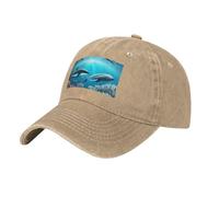 CNTDBU Casquette de baseball Whales Under The Sea noire en denim délavé pour adulte - Bord incurvé classique réglable snapback réglable en coton doux chapeau décontracté 7 couleurs pour homme femme
