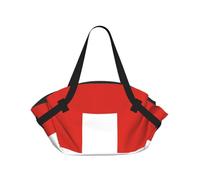 CNTDBU Couverture de pique-nique 2 en 1 avec motif drapeau suisse - Pliable - Imperméable - Tapis rond pour plage, parc - Sac fourre-tout portable avec poches de rangement pour les aventures en plein