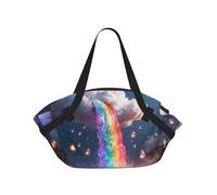 CNTDBU Couverture de pique-nique 2 en 1 colorée en forme de cascade - Tapis rond pliable et imperméable pour plage, parc - Sac fourre-tout portable avec poches de rangement pour les aventures en plein