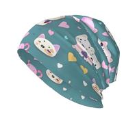 CNTDBU Cute Little Fox Bonnet unisexe imprimé intégral doux et extensible pour l'hiver Bonnet fantaisie double face Cadeau amusant pour hommes, femmes, couples Noir