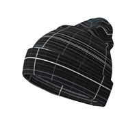 Cntdbu Dimensional Line Space Bonnet tricoté unisexe avec imprimé intégral - Bonnet d'hiver doux pour homme et femme - Bonnet extensible et chaud - Cadeau amusant - Noir
