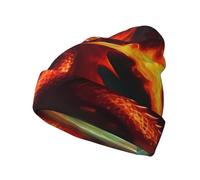 Cntdbu Dragon King in Fire Bonnet tricoté unisexe imprimé intégral Bonnet d'hiver doux pour homme femme Bonnet extensible chaud crâne cadeau fantaisie noir